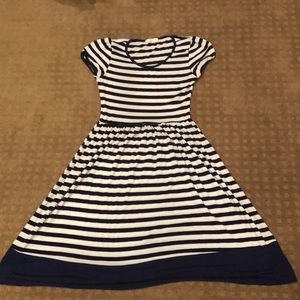 Blue and white striped stretchy dress